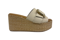 Zeppa in pelle martellata bianca con fibbia oro